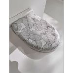 Wenko Abattant WC avec Frein de Chute SAMOA, Cuvette de Toilette Fixation Facile Clipsable, D&eacute;cor Feuilles Blanc - Gris, 38 x 45cm