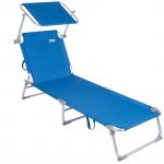 Deuba Casaria - 1x Chaise Longue Pliable Ibiza - Dossier réglable 4 Positions - Pare-Soleil intégré - Compacte et transportable -Toile imperméable - Couleur Bleu