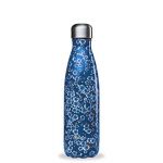 Qwetch Bouteille Isotherme INOX 500ml - Maintient Vos Boissons au Chaud Pendant 12 Heures & au Frais Pendant 24 Heures - BPA Free - Flowers Bleu