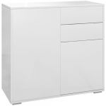 Homcom Commode buffet meuble de rangement 2 tiroirs 2 portes avec &eacute;tag&egrave;re 79 x 36 x 74 cm blanc laqu&eacute; - Blanc