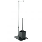 MSV Serviteur wc en aluminium et en verre avec dérouleur et brosse wc H.70.5cm - Noir