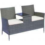 Outsunny Banc de jardin design contemporain 133L x 63l x 84H cm banc double chaise avec coussins assise + tablette intégrée résine tressée