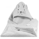 Kindsgut cape de bain bébé en coton éponge, sortie de bain bébé en coton certifié OEKO TEX, chat gris