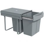 Homcom Poubelle cuisine coulissante - sous évier - 2 x 20 L compartiments amovibles - plastique et métal - 52x33,5x41cm - gris