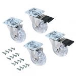Emuca Kit de 4 roulettes transparentes Slip D. 75 mm avec plétine de montage et roulements à billes