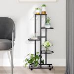 VidaXL Jardinière à 5 niveaux avec roues 44x23x100 cm Noir Fer