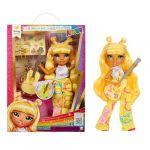 Rainbow high Junior High Rock Band - Sunny - Poupée Mannequin Jaune de 23 cm avec Guitare, Personnalisable avec des Autocollants, Articulée, Jouet Mignon pour Enfants Dès 4 Ans