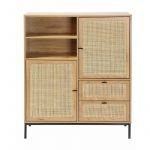Calicosy Casame - casâme - Buffet Haut avec Façades en Rotin Naturel - L100 x H120 cm - Bois