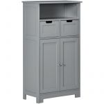 Kleankin - Meuble bas de salle de bain multi-rangements grande niche 2 tiroirs placard double porte avec étagère mdf gris