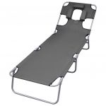 VidaXL Chaise longue pliable et coussin de tête Dossier réglable Gris