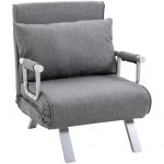 Homcom Fauteuil chauffeuse canapé-lit convertible 1 place déhoussable grand confort coussin pieds accoudoirs métal lin gris clair