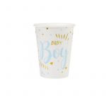 Santex Gobelet Baby Shower Boy en blanc, bleu ciel et or métallisé 27cl (x10) REF/7253 Matière carton
