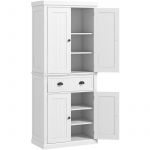 Homcom Buffet haut multi-rangement - 4 portes, grand tiroir - dim. 76L x 40l x 183H cm - panneaux MDF blanc