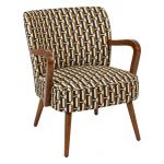 Atmosphera Fauteuil à accoudoirs en Bois et tissu chenille Noir, Jaune ocre et Blanc