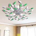 VidaXL Lampe plafond verte et blanche avec bras crystal pour 5 Ampoules E14