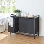 Panier &agrave; linge Saltvik avec 3 bacs coulissants 76 x 103 x 38 cm noir [en.casa]