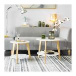 Sobuy FBT75-W Set de 2-Blanc et Bois Ronde Table d'Appoint Table Basse Ronde Gu&eacute;ridon