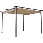 Outsunny Pergola rétractable 3,5L x 3,5l x 2,30H m Structure métal époxy anticorrosion Noire + Toile Polyester Haute densité 180 g/m² Incluse Beige