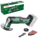 Bosch Outil multifonctions sans fil UniversalMulti 18V-32 livr&eacute; avec 1x lame de scie ; 1x lame de coupe ; 1x plateau de pon&ccedil;age ; 6x feuilles abrasives ; 1x but&eacute;e de profondeur ; sans batterie)