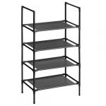 Songmics Étagère à Chaussures à 4 éniveaux, Porte-Chaussures, Rangement, Cadre en métal, étagères en Tissu Non tissé, pour entrée, Chambre, Salon, 45 x 28 x 80 cm, Noir LSR004B02