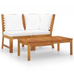VidaXL Salon de jardin 3 pcs avec coussin crème Bois d'acacia solide