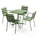 Oviala Table de jardin bistrot carrée rabattable et 4 fauteuils en métal - Vert Cactus - Vert