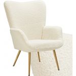 TecTake Fauteuil Rembourré avec revêtement bouclette ergonomique crème/or