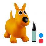 Relaxdays Hopping Dog, Air Pump Included, Up to Free, Space Hopper Chien Ballon Sauteur Cheval avec Pompe Gonflable Jouet Jeux Enfant Animaux 50 kg sans BPA, 10024990_48, Jaune, 50 x 26 x 60 cm