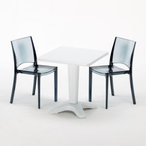 Image de Grand Soleil Table et 2 chaises colorées polycarbonate extérieurs CAFFÈ | B-Side Noir Anthracite Transparent - Blanc