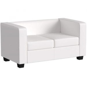 Mendler Canapé Sofa Lille, 2 Places, 137x75x70cm, Simili Cuir, Blanc
