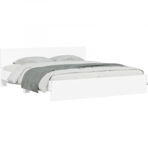 VidaXL Cadre de Lit avec Tête de Lit et LED, Lit Double avec Sommier à Lattes, Lit Adulte, Meuble de Chambre à Coucher, Moderne, Blanc 180x200 cm