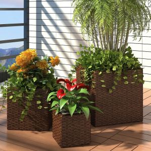 Image de VidaXL Lot de 3 Pots de fleurs Carré en Rotin Marron | Brun