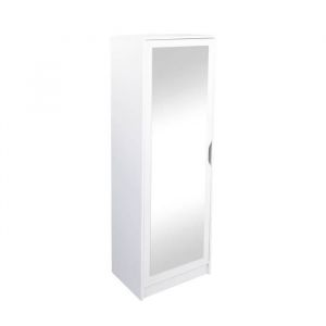 Meuble à Chaussures avec Miroir Lilo 189cm Blanc - Pratique & Utile - 1 Porte Battante - 8 Niveaux de Rangement