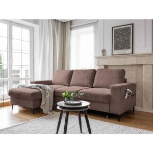 Lilly - Canapé d'angle gauche - 4 places - convertible avec coffre - en velours côtelé - Marron