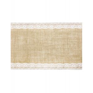 C min de table en jute bordures dentelle 28 cm x 2,75 m