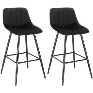 WOLTU Lot de 2 Tabourets de bar avec repose pieds, Tabouret de bistro Siège en velours, Pieds en métal, Noir