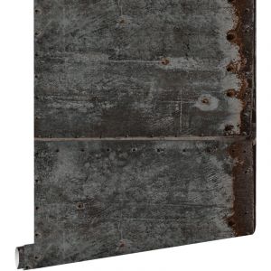 Estahome - papier peint plaques métalliques noir et brun rouille
