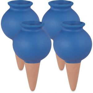 Relaxdays C&ocirc;ne d'arrosage, set de 4, goutte &agrave; goutte pour plantes d'int&eacute;rieurs et jardini&egrave;res, globe d'irrigation, bleu