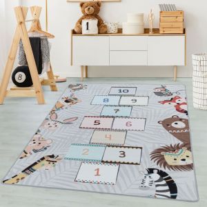 Tapis enfant, tapis d'éveil, tapis la marelle, tapis chambre enfant, color gris, dimension 140 x 200 cm