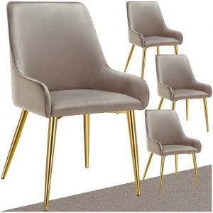 TecTake Lot 4 chaises rembourrées AVANE aspect velours forme ergonomique - Taupe