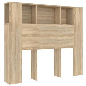 Décoshop26 Tête de lit avec rangement accessoire de lit table de chevet étagère 120 x 18,5 x 104,5 cm mdf couleur chêne TDL0200052
