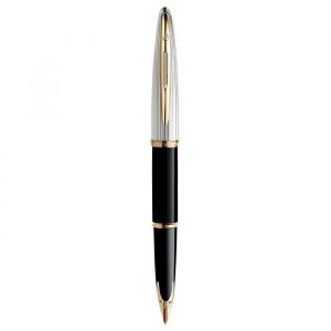 Waterman Carene Deluxe stylo plume, noir brillant et plaqué argent, attributs dorés, plume fine 18K, Coffret cadeau