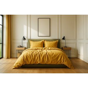 Parure housse de couette unie jaune safran