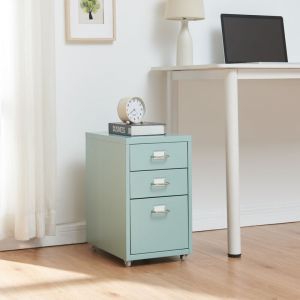 Caisson de bureau &agrave; roulettes K&ouml;kar acier 48 x 28 x 41 cm vert menthe [en.casa]