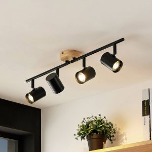 Lindby - Plafonnier led à intensité variable 'Xiomara' en métal pour salon & salle à manger - noir, bois clair