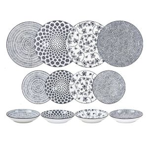 Ibili Service de table 12 pièces Armonia noir, assiettes en porcelaine pour 4 personnes