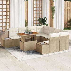 VidaXL Ensemble de canap&eacute; de jardin 9 pcs Beige Poly rotin, Canap&eacute; d'ext&eacute;rieur moderne, modulaire, avec rangement 3358682