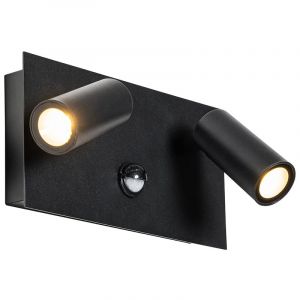 Qazqa Applique d'extérieur noire avec détecteur de mouvement LED 2 lumières - Simon