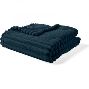 Arezzo - plaid - 200x140 cm - en fausse fourrure c&ocirc;tel&eacute; et velours - Bleu Ardoise