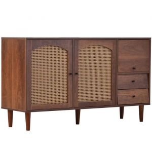 Buffet bas avec 3 portes et 2 tiroirs - style campagnard - Marron